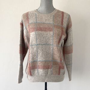 bohem Plaid Patterned Sweater Beige & Red & Blue Relaxed Preppy Casual Boho